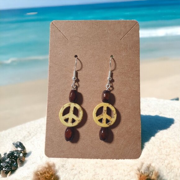 Handmade By Donovan Earrings Yellow Peace Boho Bead Dangle Artisan Beach Core - Picture 1 of 3